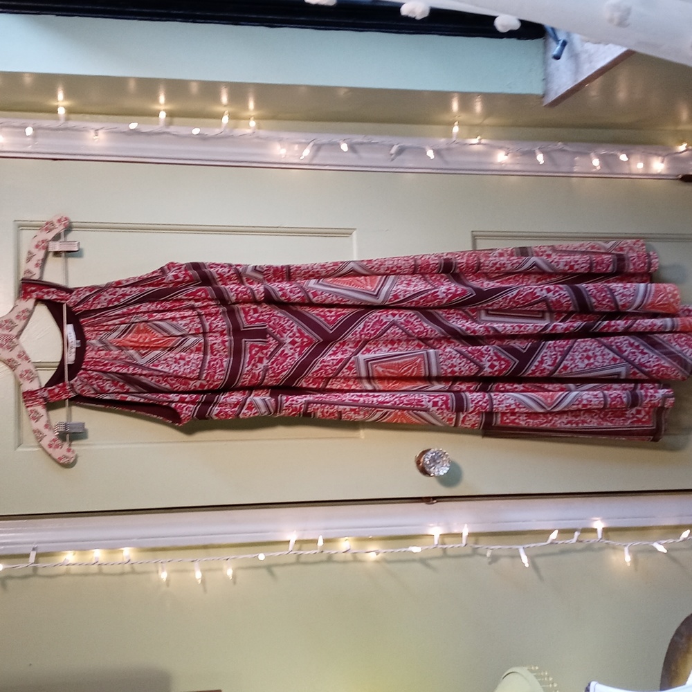 Women's Evan Picone High Neck Sleeveless Brown Orange Red Dress 6